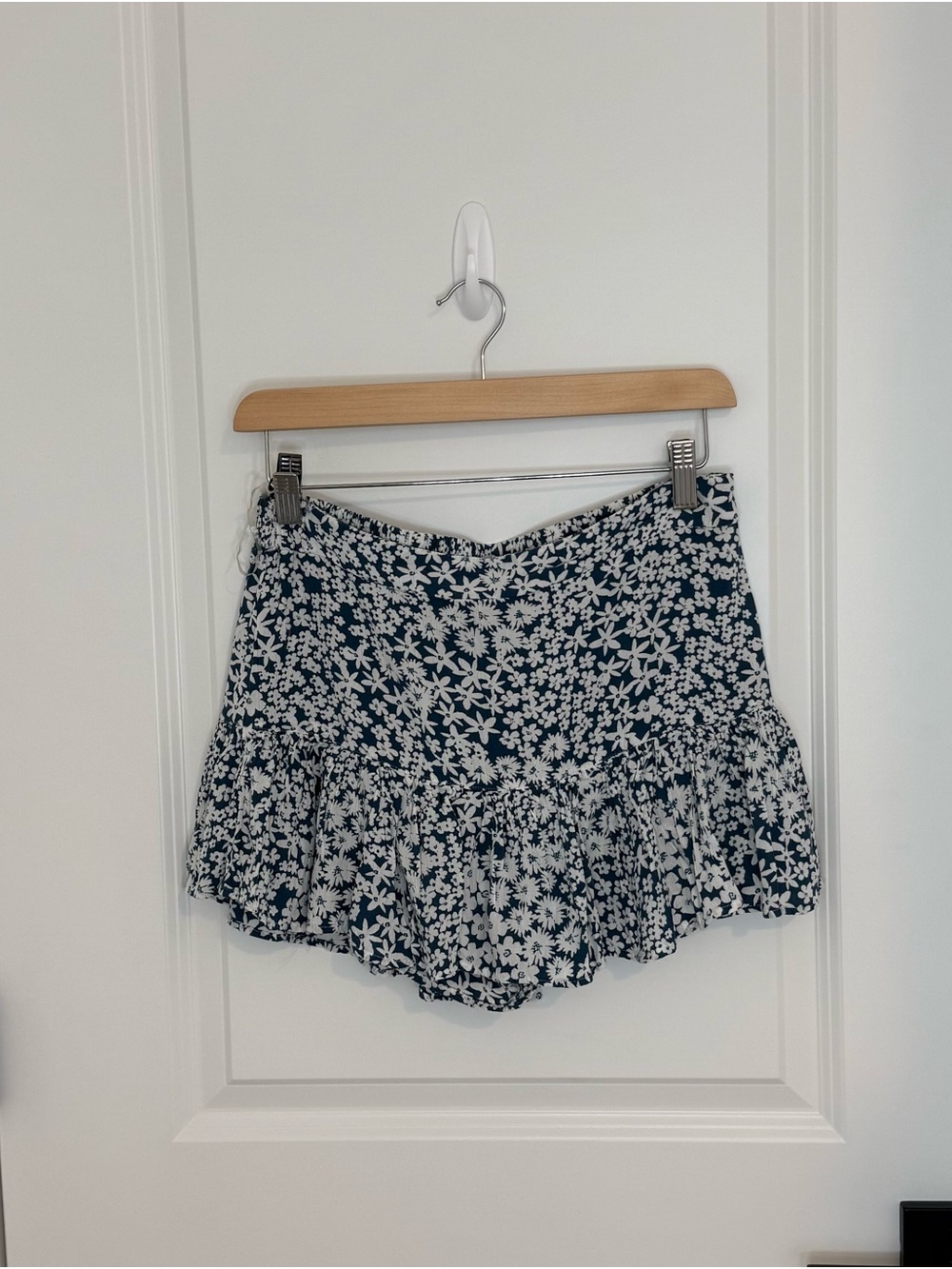 Angie Navy and White Floral Ruffle Mini Skort